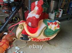 Vintage General Foam Light Up Santa Sleigh Blow Mold with Reindeer