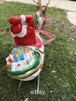 Vintage General Foam Santa Claus in Sleigh Reindeer Light Up Christmas Blow Mold