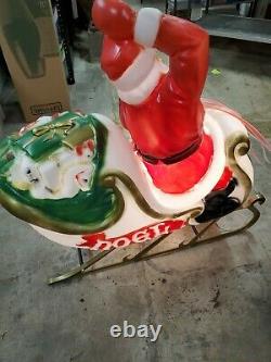 Vintage General Foam Santa Sleigh & 2 Reindeer Blow Mold Reins Outdoor Decor