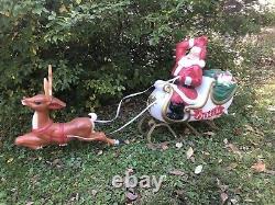 Vintage General Foam Santa Sleigh & Reindeer Blow Mold With Reigns Outdoor Yard