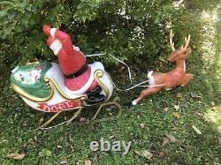 Vintage General Foam Santa Sleigh & Reindeer Blow Mold With Reigns Outdoor Yard