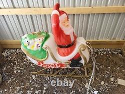 Vintage General Foam USA Made Lighted Outdoor Santa Sleigh With 2 Reindeer Set