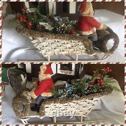 Vintage German Clockwork Nodder Reindeer With Santa And Sleigh