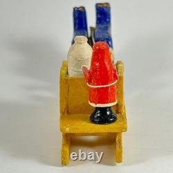 Vintage German Erzgebirge Wood Putz MINIATURE Santa Sleigh Reindeer Early 20th C