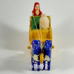 Vintage German Erzgebirge Wood Putz MINIATURE Santa Sleigh Reindeer Early 20th C