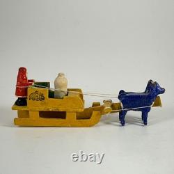 Vintage German Erzgebirge Wood Putz MINIATURE Santa Sleigh Reindeer Early 20th C