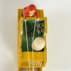 Vintage German Erzgebirge Wood Putz MINIATURE Santa Sleigh Reindeer Early 20th C
