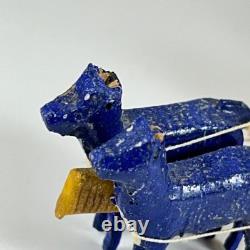 Vintage German Erzgebirge Wood Putz MINIATURE Santa Sleigh Reindeer Early 20th C