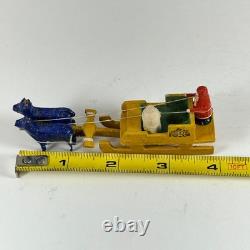 Vintage German Erzgebirge Wood Putz MINIATURE Santa Sleigh Reindeer Early 20th C