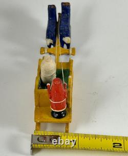 Vintage German Erzgebirge Wood Putz MINIATURE Santa Sleigh Reindeer Early 20th C