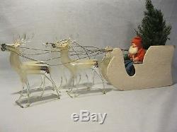 Vintage German Santa in Sleigh pulled by Mercury Glass Reindeer