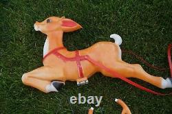 Vintage Giant Empire Santa Claus Sleigh Blow Mold Reindeer Christmas