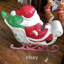 Vintage Grand Venture Christmas Santa Claus Sleigh 2 Reindeer withStakes Blow Mold