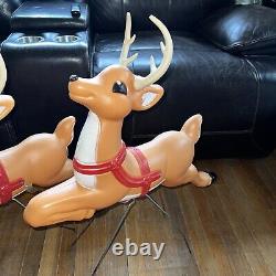 Vintage Grand Venture Christmas Santa Claus Sleigh 2 Reindeer withStakes Blow Mold