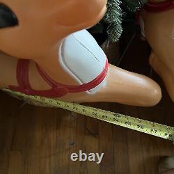 Vintage Grand Venture Christmas Santa Claus Sleigh 2 Reindeer withStakes Blow Mold