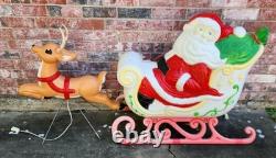 Vintage Grand Venture Santa And Sleigh With 1 Reindeer Lighted Blow Mold