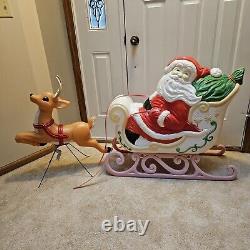 Vintage Grand Venture Santa And Sleigh With 1 Reindeer Lighted Blow Mold
