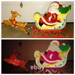Vintage Grand Venture Santa And Sleigh With (1)Reindeer Lighted Blow Mold