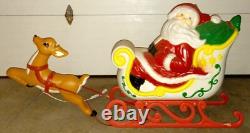 Vintage Grand Venture Santa And Sleigh With (1)Reindeer Lighted Blow Mold