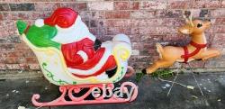 Vintage Grand Venture Santa And Sleigh With 1 Reindeer Lighted Blow Mold