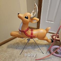 Vintage Grand Venture Santa And Sleigh With 1 Reindeer Lighted Blow Mold