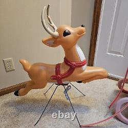 Vintage Grand Venture Santa And Sleigh With 1 Reindeer Lighted Blow Mold
