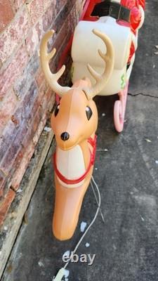Vintage Grand Venture Santa And Sleigh With 1 Reindeer Lighted Blow Mold