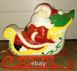 Vintage Grand Venture Santa And Sleigh With (1)Reindeer Lighted Blow Mold