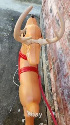 Vintage Grand Venture Santa And Sleigh With 1 Reindeer Lighted Blow Mold