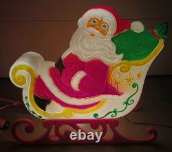 Vintage Grand Venture Santa And Sleigh With (1)Reindeer Lighted Blow Mold