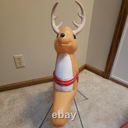 Vintage Grand Venture Santa And Sleigh With 1 Reindeer Lighted Blow Mold