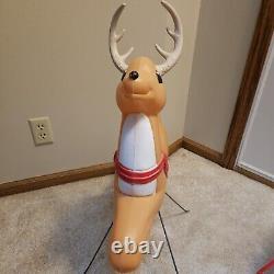 Vintage Grand Venture Santa And Sleigh With 1 Reindeer Lighted Blow Mold