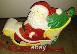 Vintage Grand Venture Santa And Sleigh With (1)Reindeer Lighted Blow Mold