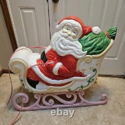 Vintage Grand Venture Santa And Sleigh With 1 Reindeer Lighted Blow Mold