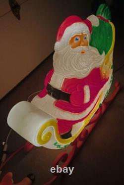 Vintage Grand Venture Santa And Sleigh With (1)Reindeer Lighted Blow Mold