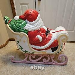 Vintage Grand Venture Santa And Sleigh With 1 Reindeer Lighted Blow Mold