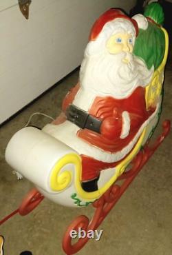 Vintage Grand Venture Santa And Sleigh With (1)Reindeer Lighted Blow Mold