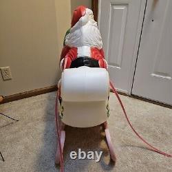 Vintage Grand Venture Santa And Sleigh With 1 Reindeer Lighted Blow Mold