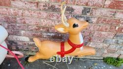 Vintage Grand Venture Santa And Sleigh With 1 Reindeer Lighted Blow Mold
