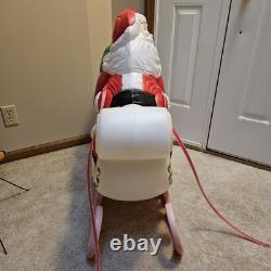 Vintage Grand Venture Santa And Sleigh With 1 Reindeer Lighted Blow Mold