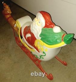 Vintage Grand Venture Santa And Sleigh With (1)Reindeer Lighted Blow Mold
