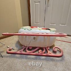 Vintage Grand Venture Santa And Sleigh With 1 Reindeer Lighted Blow Mold