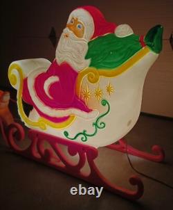 Vintage Grand Venture Santa And Sleigh With (1)Reindeer Lighted Blow Mold