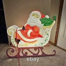 Vintage Grand Venture Santa And Sleigh With 1 Reindeer Lighted Blow Mold