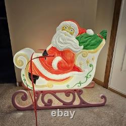 Vintage Grand Venture Santa And Sleigh With 1 Reindeer Lighted Blow Mold