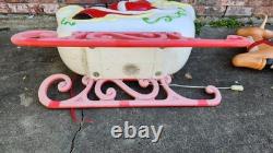 Vintage Grand Venture Santa And Sleigh With 1 Reindeer Lighted Blow Mold