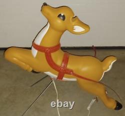 Vintage Grand Venture Santa And Sleigh With (1)Reindeer Lighted Blow Mold