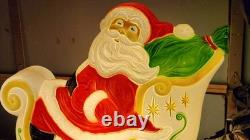 Vintage Grand Venture Santa And Sleigh With 1 Reindeer Lighted Blow Mold