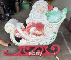 Vintage Grand Venture Santa And Sleigh With Reindeer Blow Mold GREAT CONDITION
