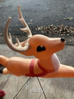 Vintage Grand Venture Santa And Sleigh With Reindeer Blow Mold GREAT CONDITION